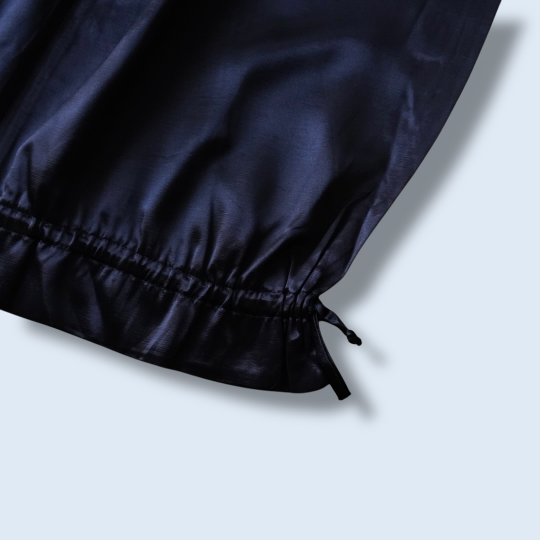 ribbon hem glossy black satin cargo pants