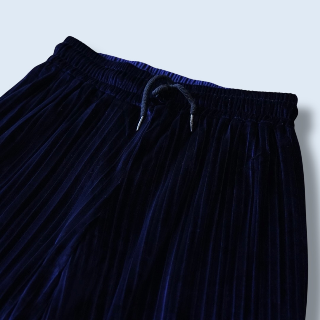 glossy blue velours pleats hakama pants
