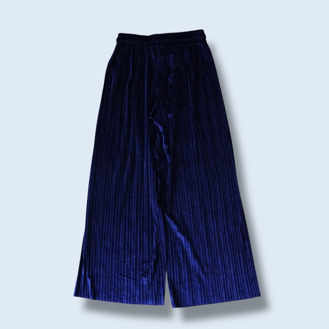 glossy blue velours pleats hakama pants