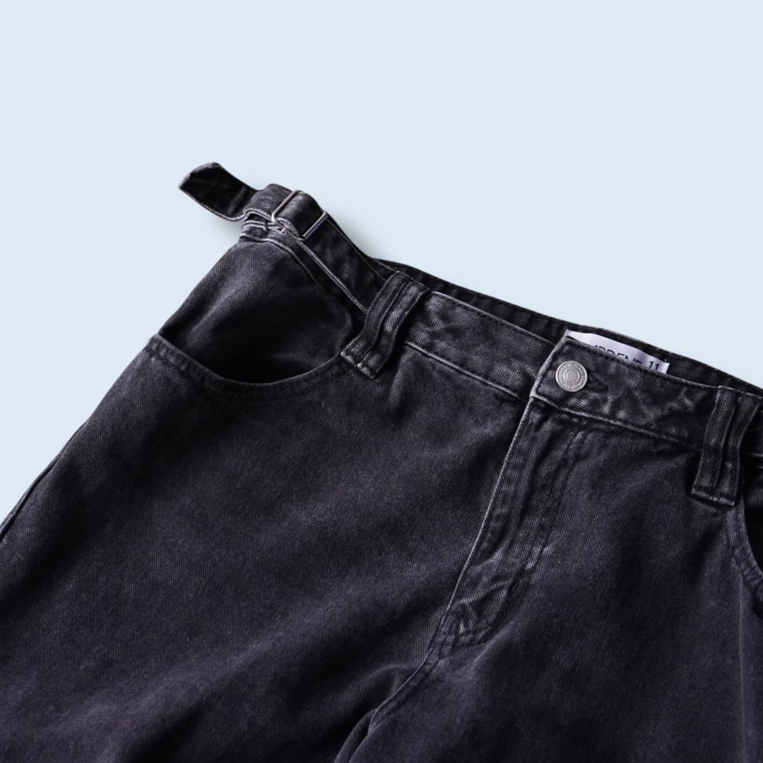 fade black denim multi gimmick cargo pants