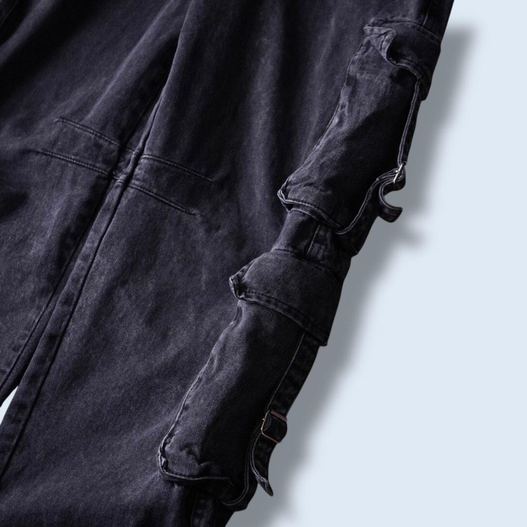 fade black denim multi gimmick cargo pants