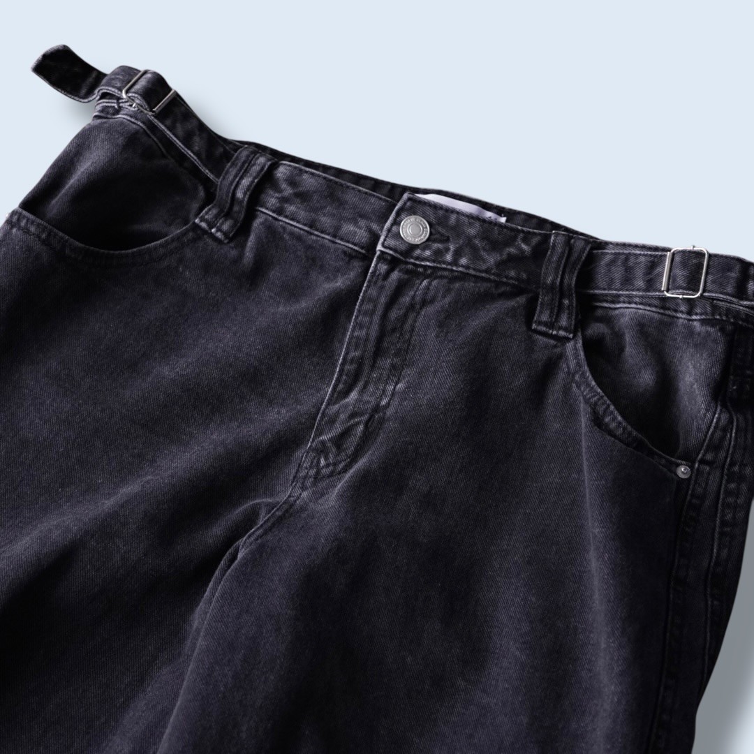 fade black denim multi gimmick cargo pants