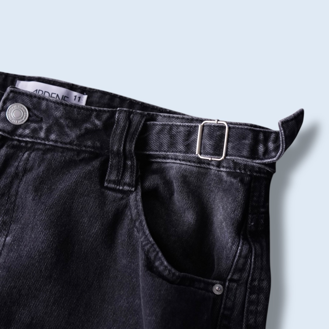 fade black denim multi gimmick cargo pants