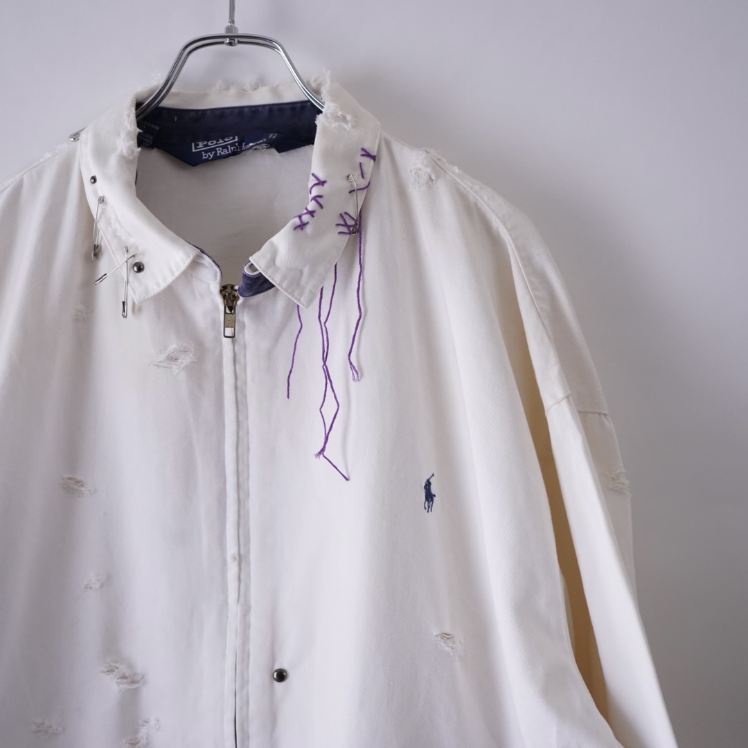 【EMBROIDERY REMAKE】"RalphLauren" BORO × PUNK purple rope custom drizzler jacket