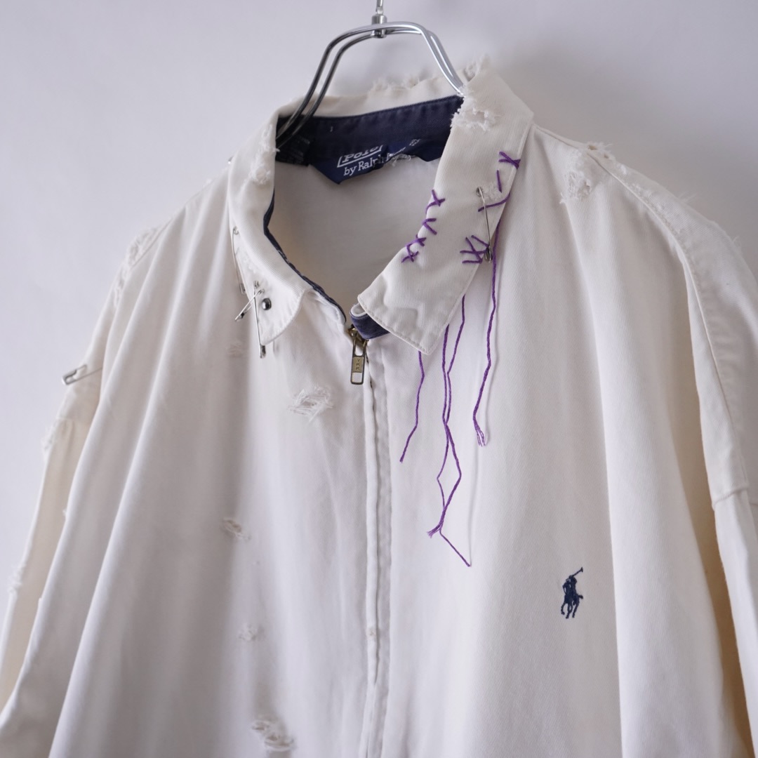 【EMBROIDERY REMAKE】"RalphLauren" BORO × PUNK purple rope custom drizzler jacket