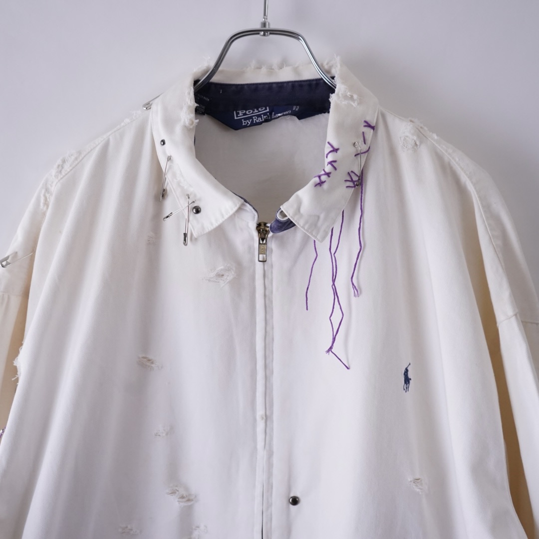 【EMBROIDERY REMAKE】"RalphLauren" BORO × PUNK purple rope custom drizzler jacket