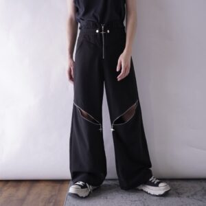 zip gimmick design wide pants