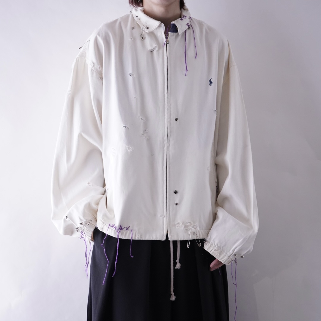 【EMBROIDERY REMAKE】"RalphLauren" BORO × PUNK purple rope custom drizzler jacket