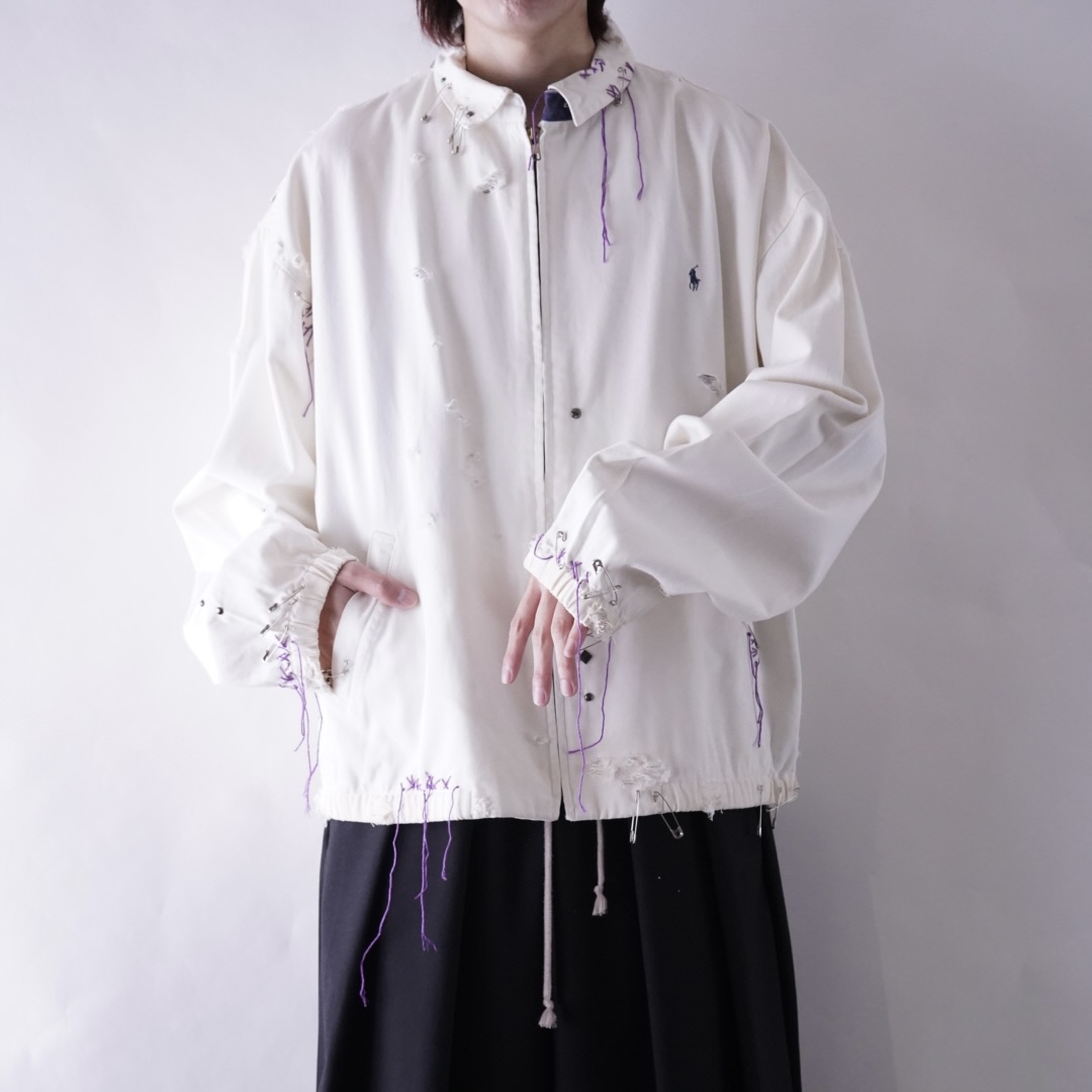 【EMBROIDERY REMAKE】"RalphLauren" BORO × PUNK purple rope custom drizzler jacket