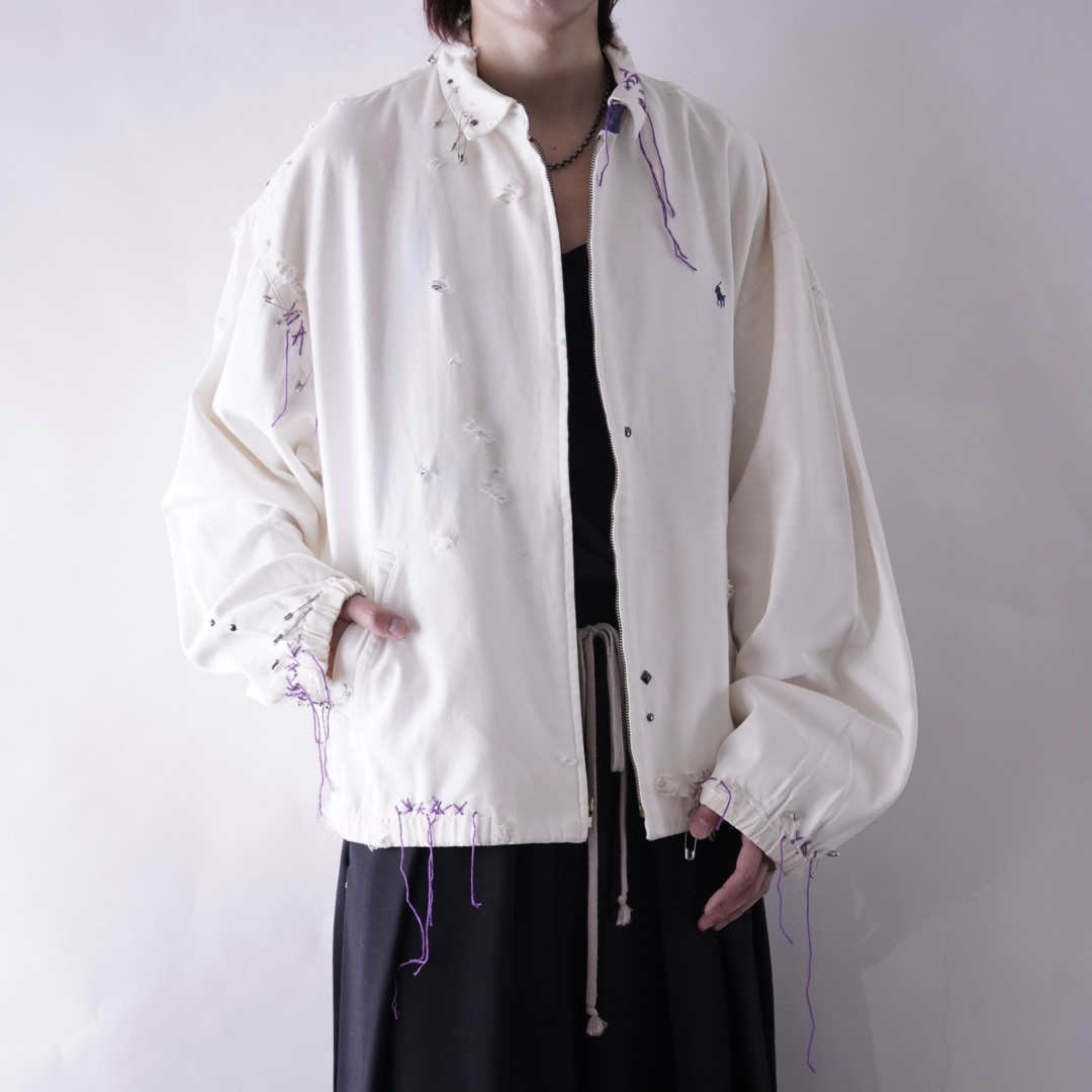 【EMBROIDERY REMAKE】"RalphLauren" BORO × PUNK purple rope custom drizzler jacket
