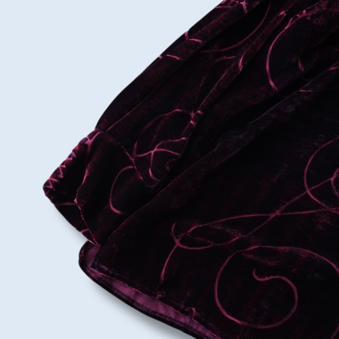 burgundy velours × see-through pattern shirt