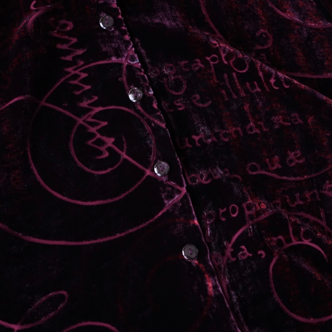 burgundy velours × see-through pattern shirt