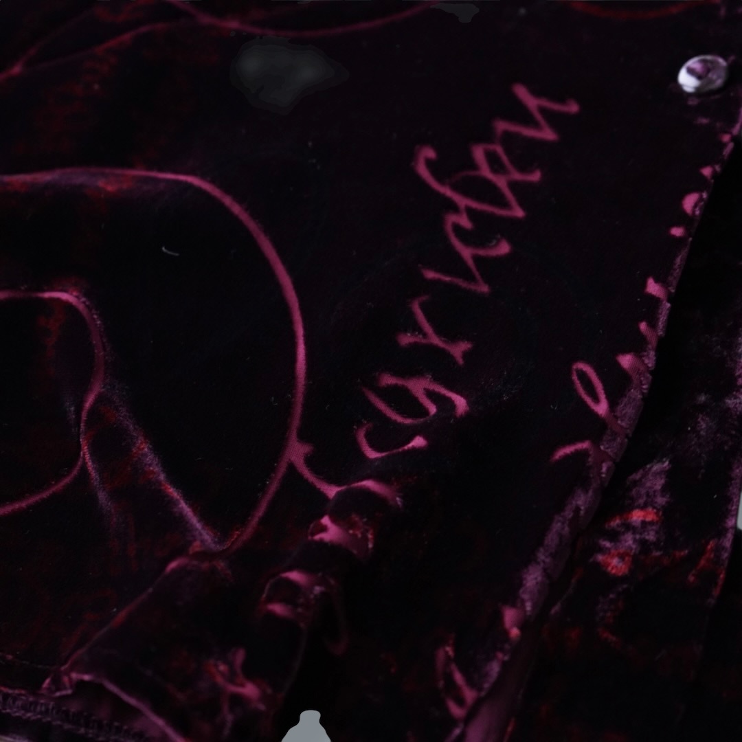 burgundy velours × see-through pattern shirt