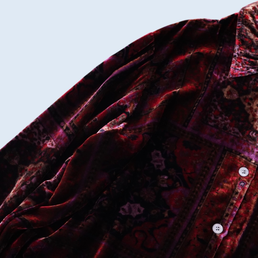 glossy red arabesque pattern velours shirt