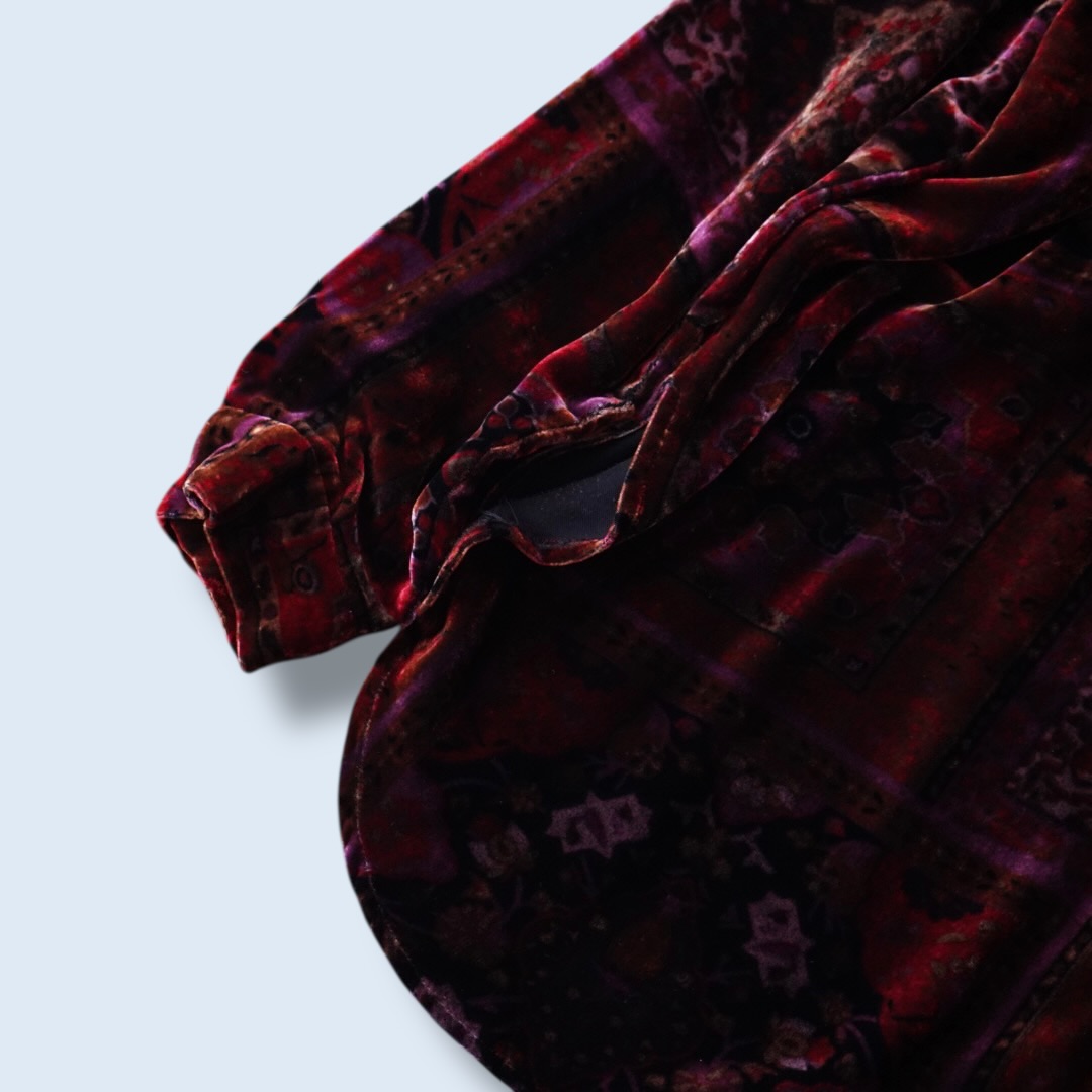glossy red arabesque pattern velours shirt