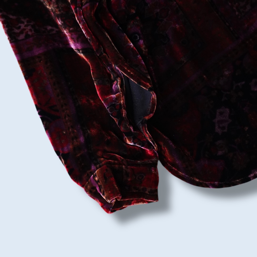 glossy red arabesque pattern velours shirt