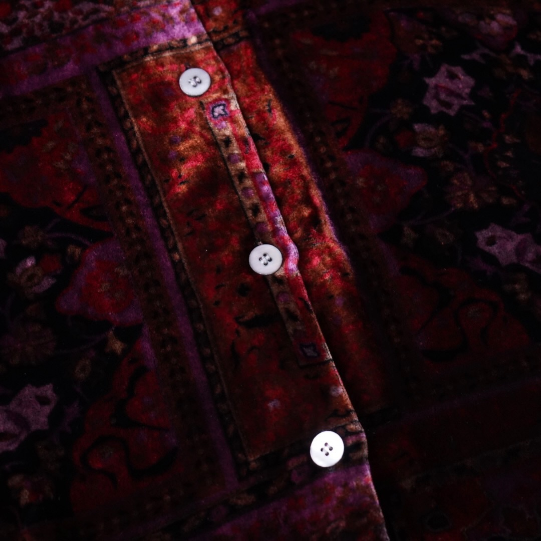 glossy red arabesque pattern velours shirt