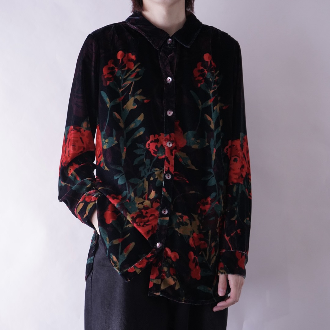 art flower pattern velours shirt