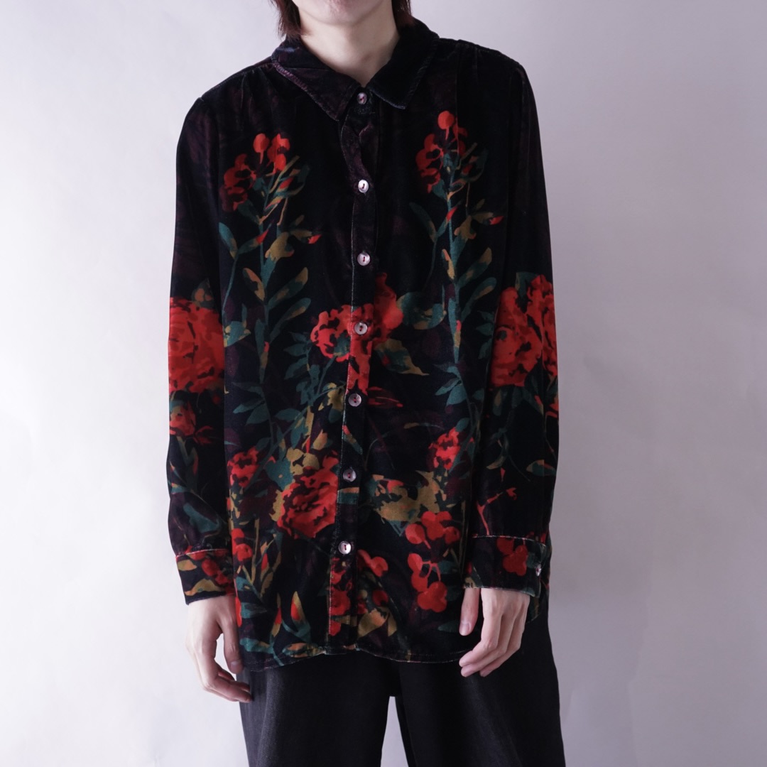 art flower pattern velours shirt