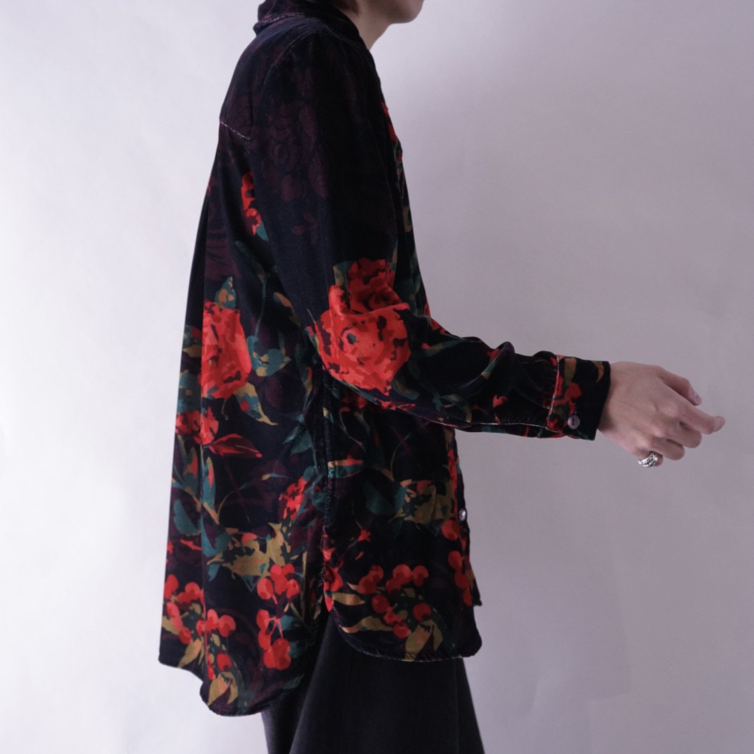 art flower pattern velours shirt