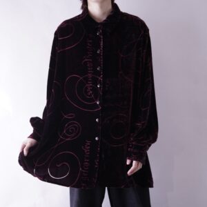 burgundy velours × see-through pattern shirt