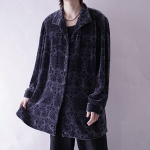 arabesque pattern gray silver velours shirt