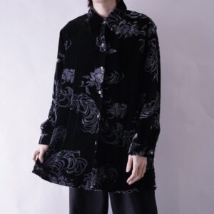 black × silver flower pattern velours shirt