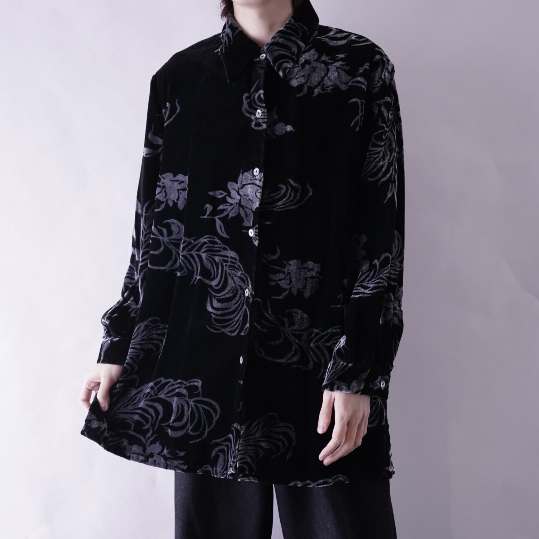 black × silver flower pattern velours shirt