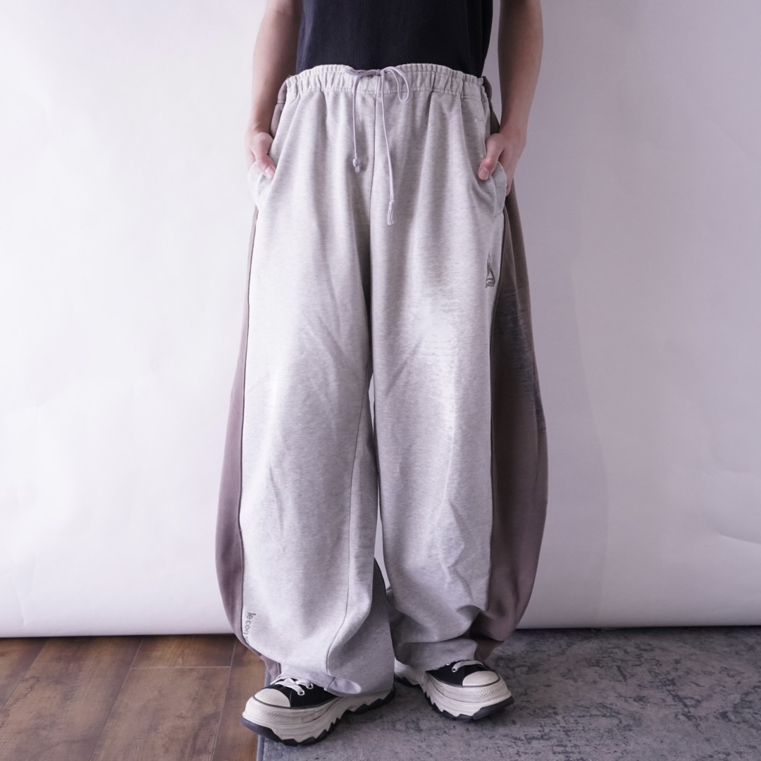 【Docking Remake】gray × brown real BORO docking super wide sweat pants