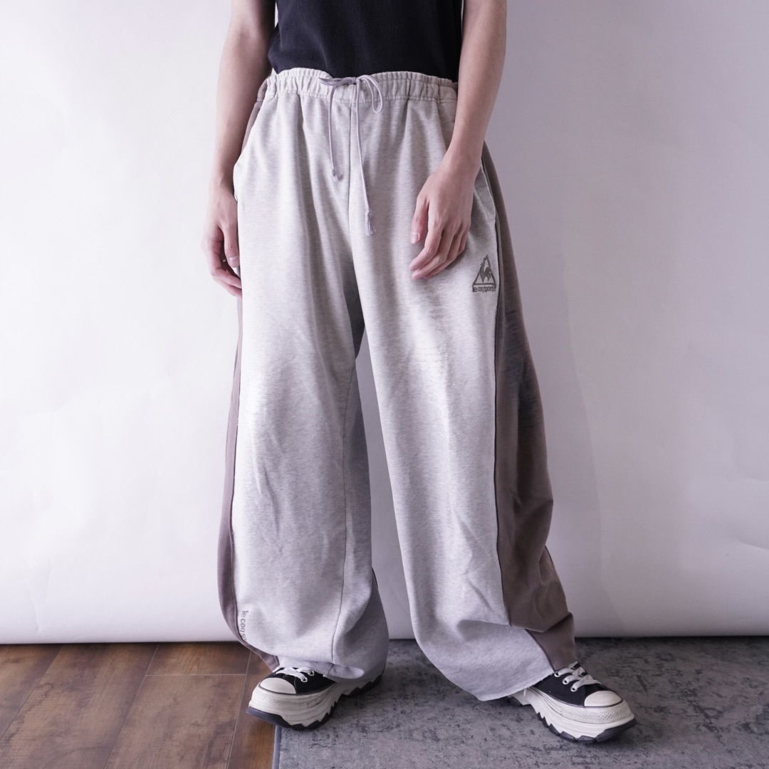 【Docking Remake】gray × brown real BORO docking super wide sweat pants