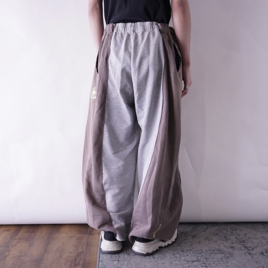 【Docking Remake】gray × brown real BORO docking super wide sweat pants