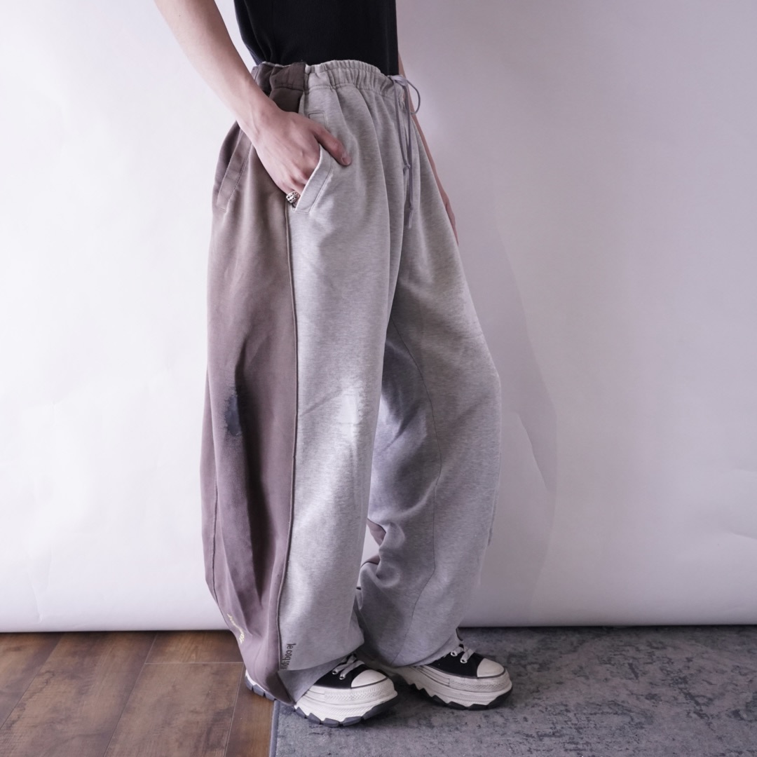 【Docking Remake】gray × brown real BORO docking super wide sweat pants