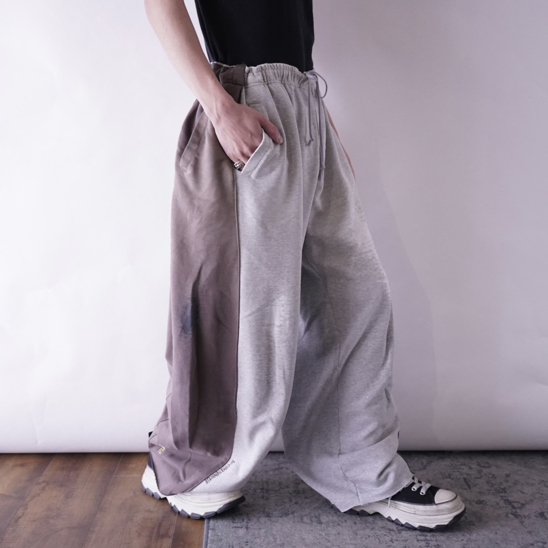 【Docking Remake】gray × brown real BORO docking super wide sweat pants