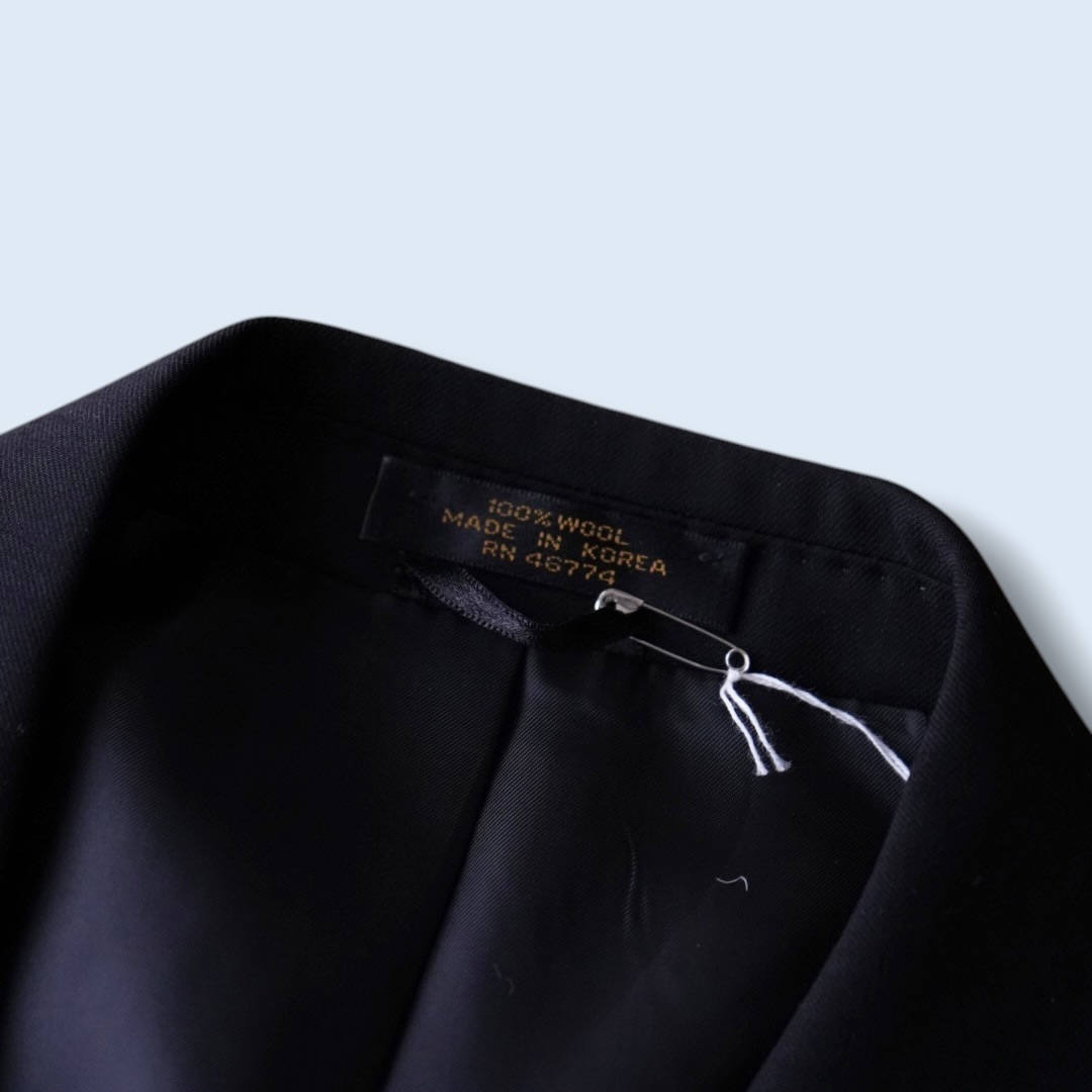 wool gabardine black satin lapel double breast tailored jacket
