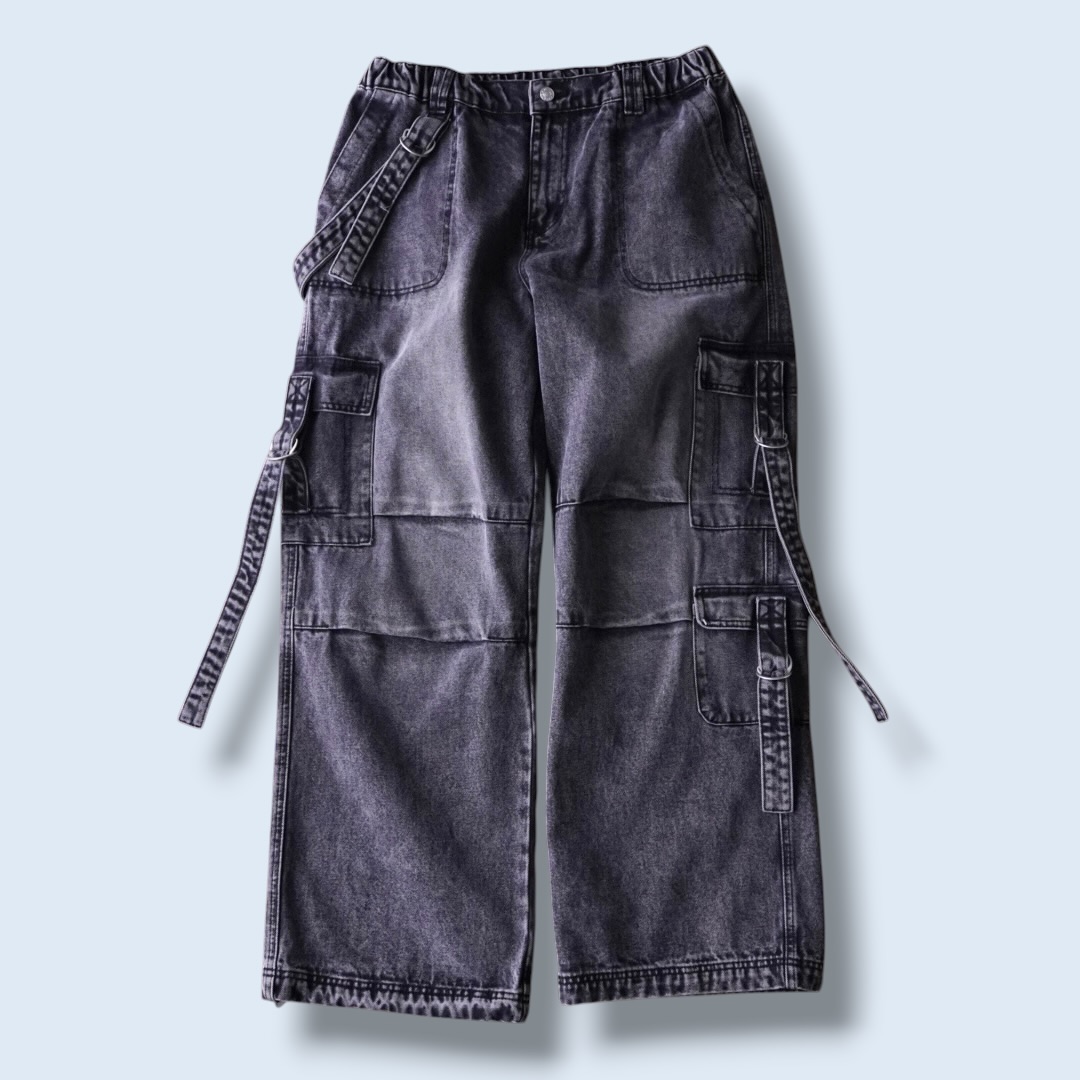 multi gimmick fade black gray techno wide denim pants