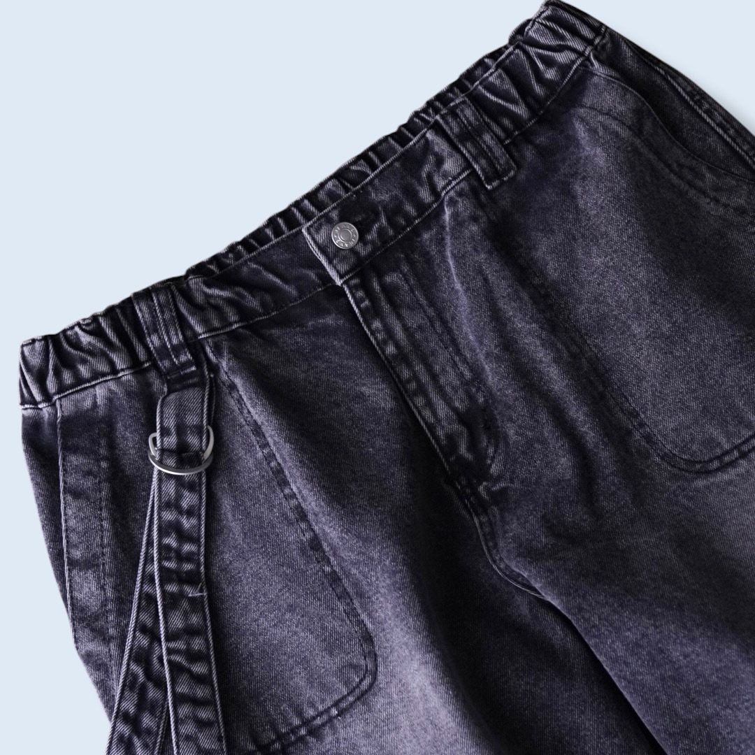 multi gimmick fade black gray techno wide denim pants