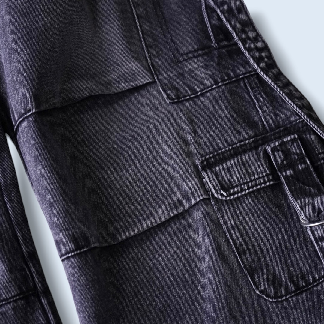 multi gimmick fade black gray techno wide denim pants