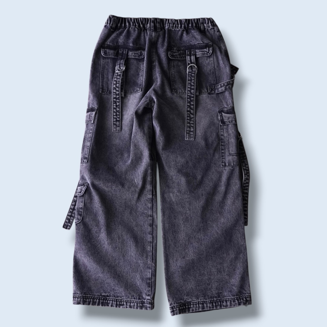 multi gimmick fade black gray techno wide denim pants