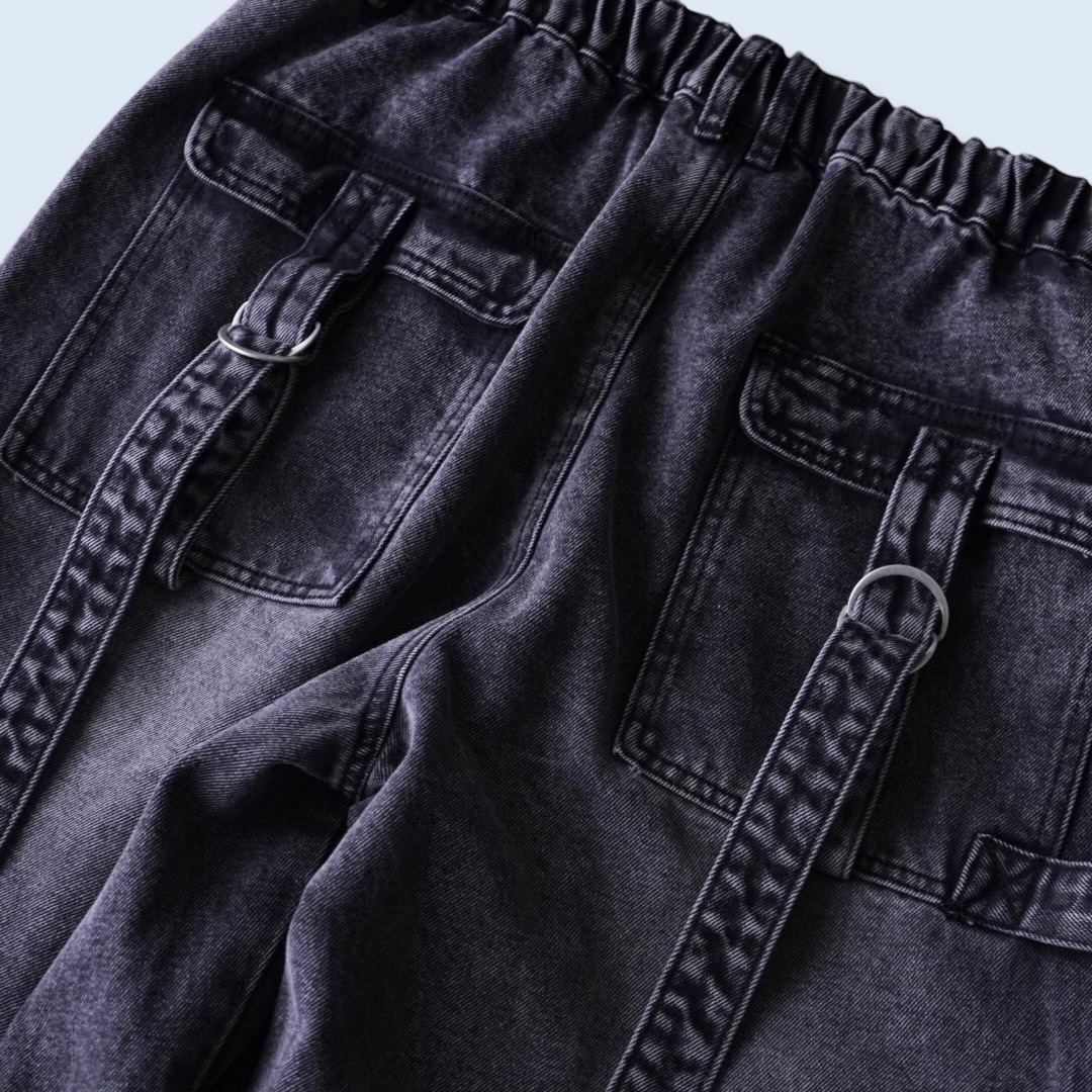 multi gimmick fade black gray techno wide denim pants