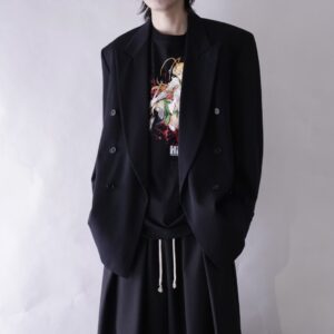 wool gabardine black satin lapel double breast tailored jacket