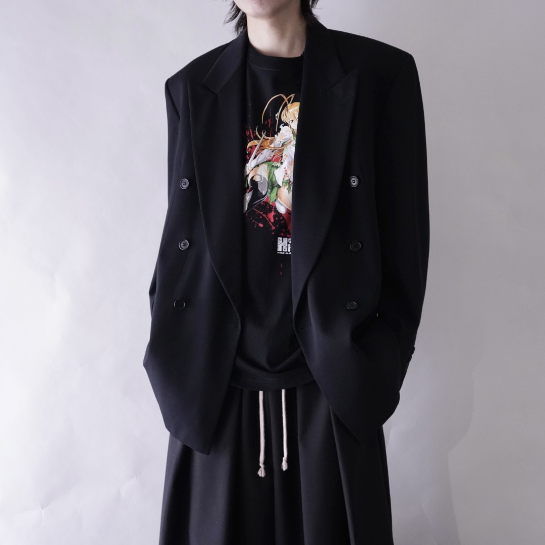 wool gabardine black satin lapel double breast tailored jacket