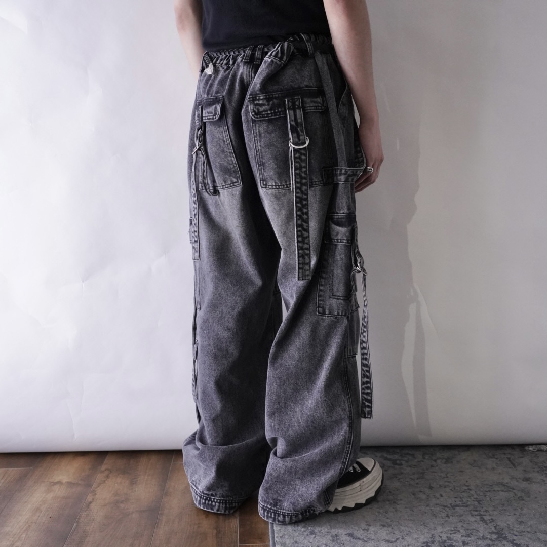 multi gimmick fade black gray techno wide denim pants