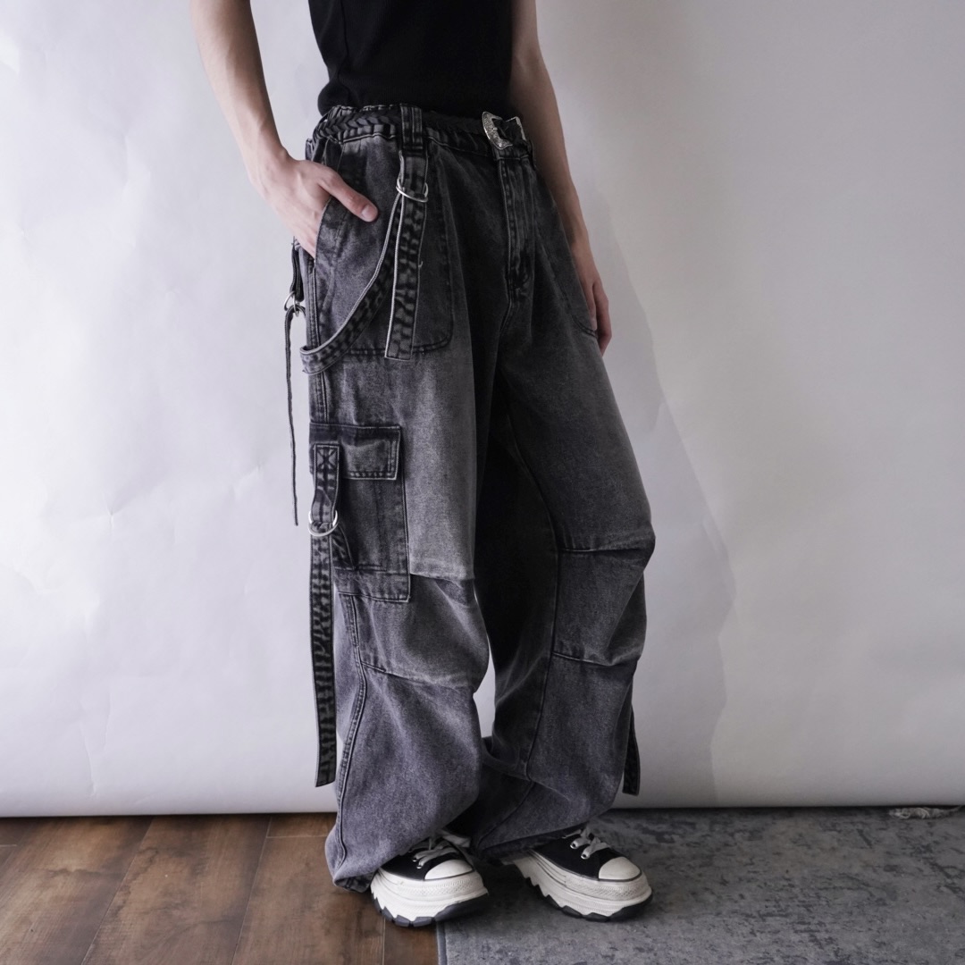 multi gimmick fade black gray techno wide denim pants