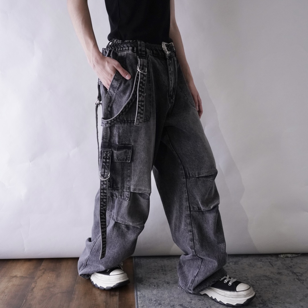 multi gimmick fade black gray techno wide denim pants
