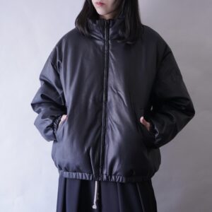 fake leather short length puff jacket