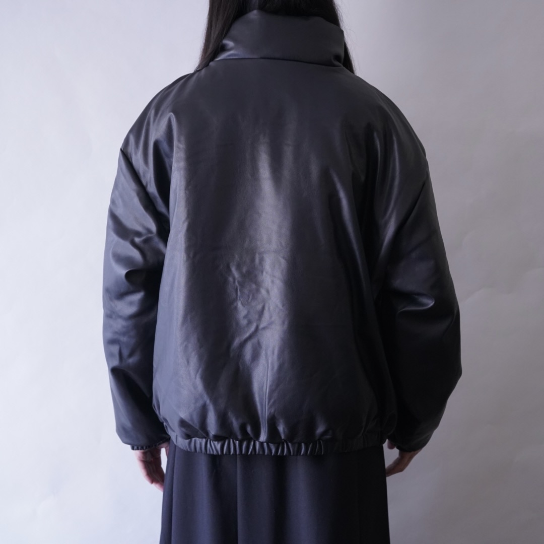 fake leather short length puff jacket