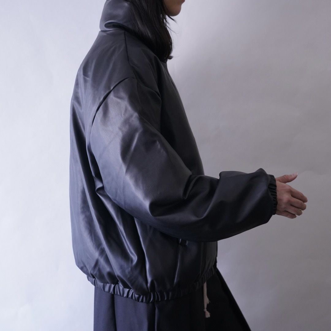 fake leather short length puff jacket