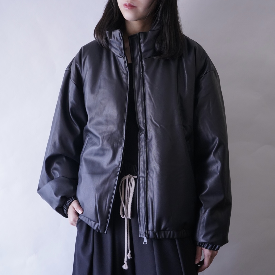 fake leather short length puff jacket