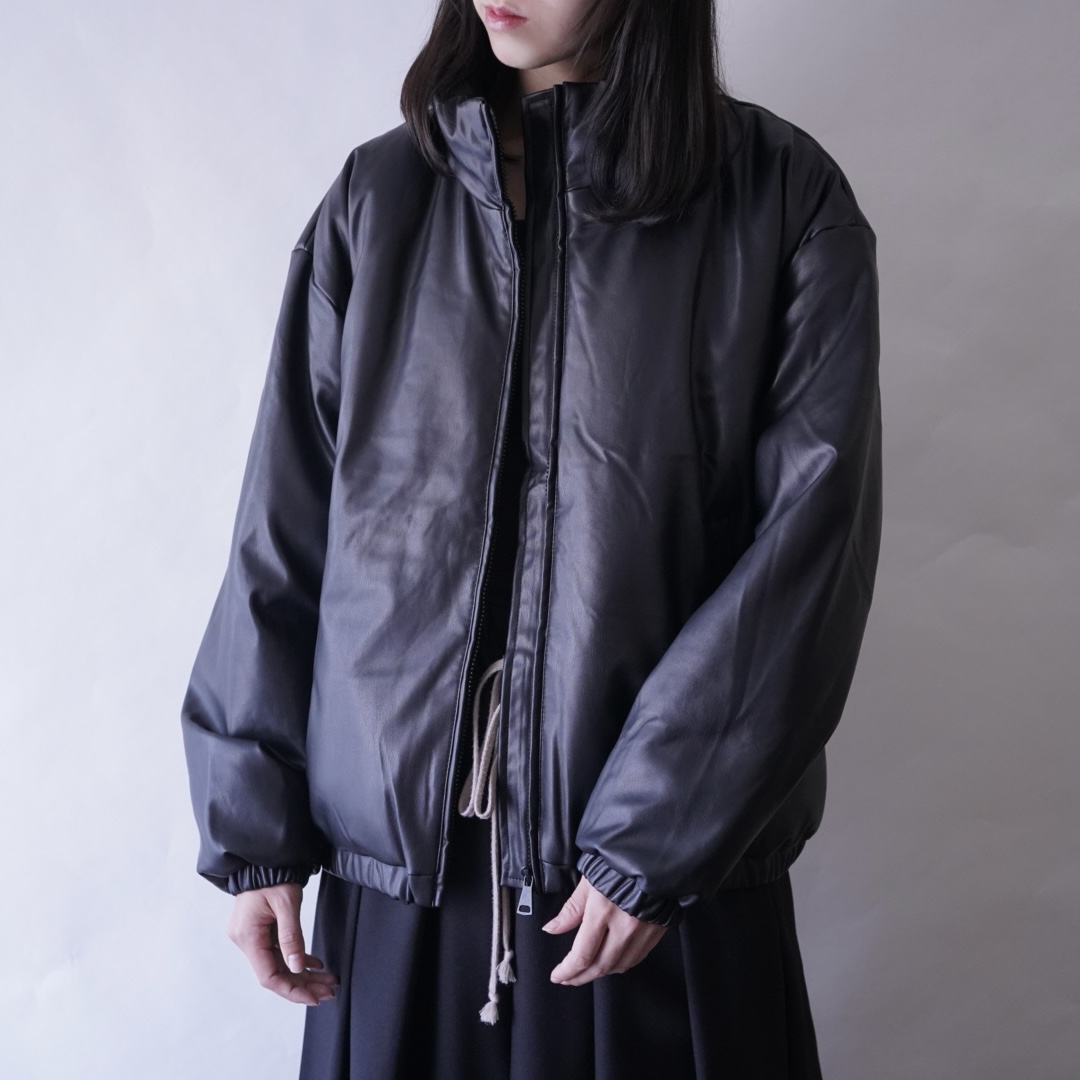 fake leather short length puff jacket