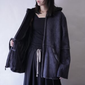 dusty blue color fake mouton hooded jacket